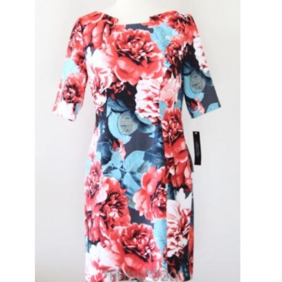 Tahari Floral Spring Dress 4 petite NEW Women Colorful Sheath 4P Nordstrom - Picture 4 of 8